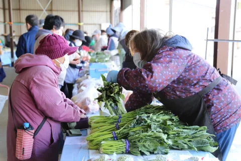 ふれあい市が初市開く　野菜手に会話弾む