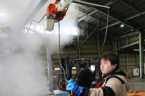 温湯消毒始まる　<br>８品種２００トン処理へ